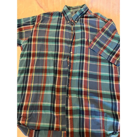 Ralph Lauren Blake Shirt Men XL Button Up Short Sleeve Blue Plaid‎ - Picture 2 of 8